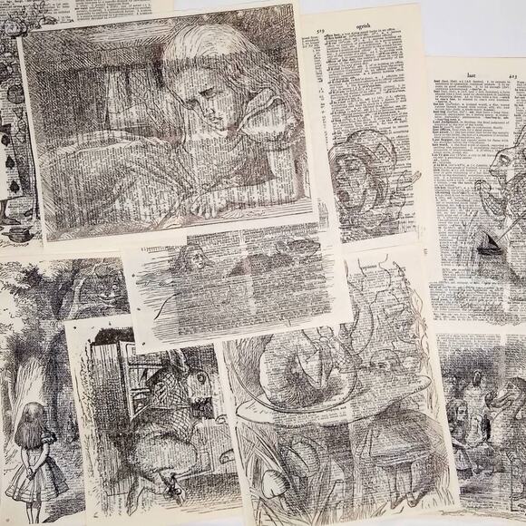 Alice in Wonderland Vintage Dictionary Prints, Through the Looking Glass Prints - Picture 2 of 9